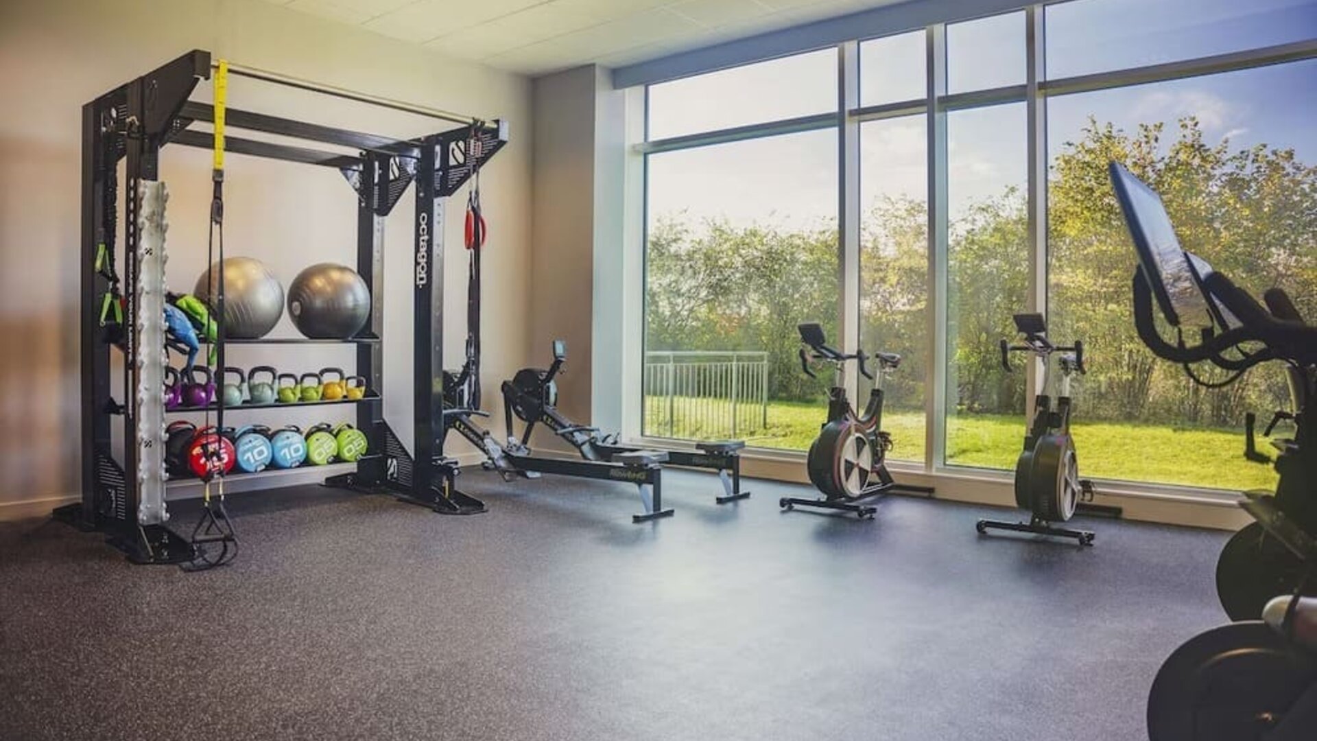 Fitness center with equipment and machines at the Hilton Reading.