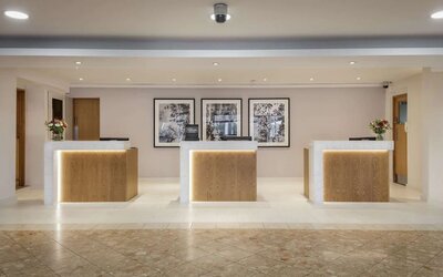 Elegant lobby at Hilton London Watford.