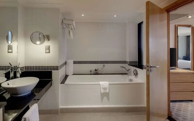 Guest bathroom at Hilton London Watford.