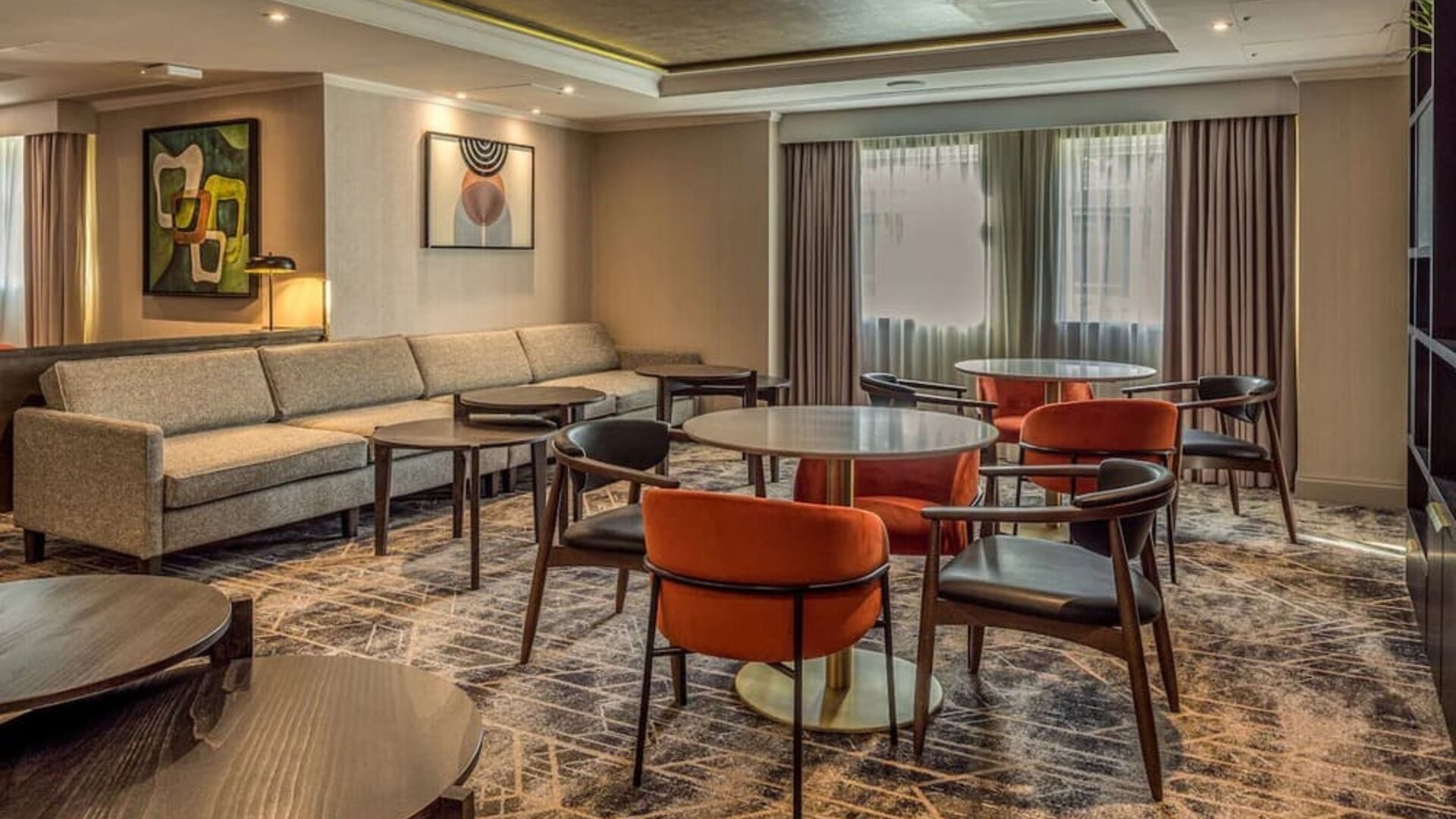 Lobby lounge perfect for co-working at Hilton London Watford.
