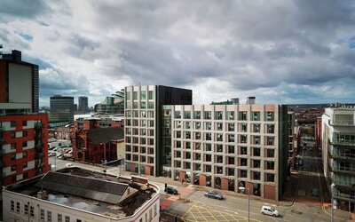 Hotel landmark at the Hampton by Hilton Manchester Northern Quarter.