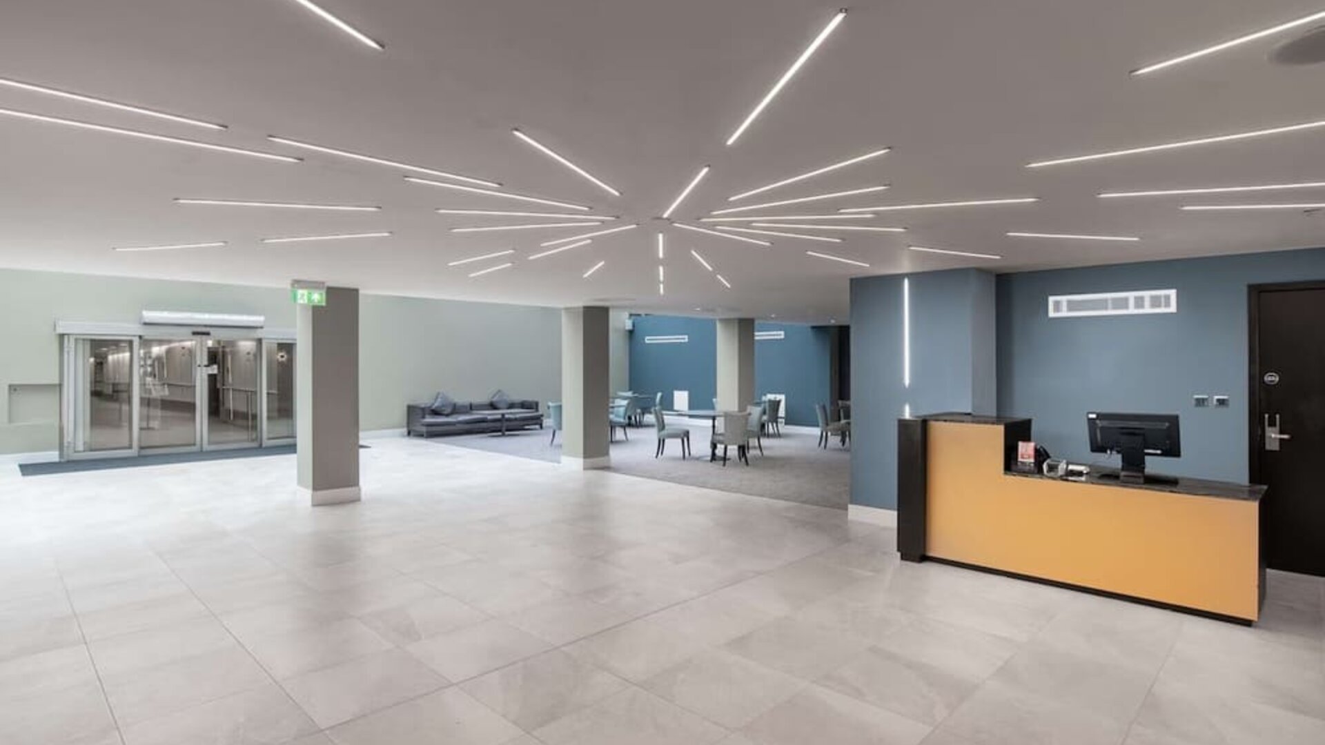 Hotel lobby at the Hilton London Gatwick Airport.