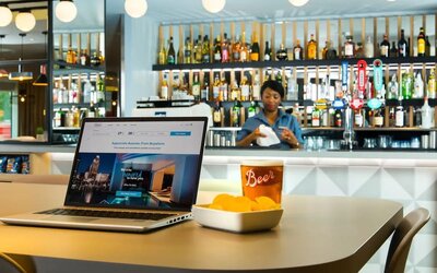 Hotel bar perfect for coworking at Hampton By Hilton London Park Royal.