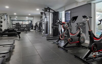 Fully equipped fitness center at the DoubleTree by Hilton Bristol North. 