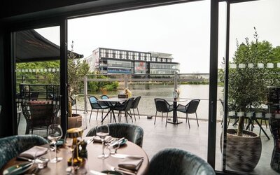 Beautiful veranda with lake view perfect for co-working at the Hilton Birmingham Metropole.