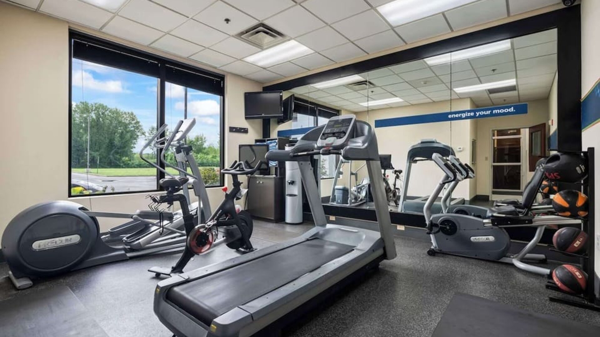 Fitness center featuring cardio equipment, free weights, and modern exercise facilities to help guests stay active during their stay at Hampton Inn Ridgefield Park.