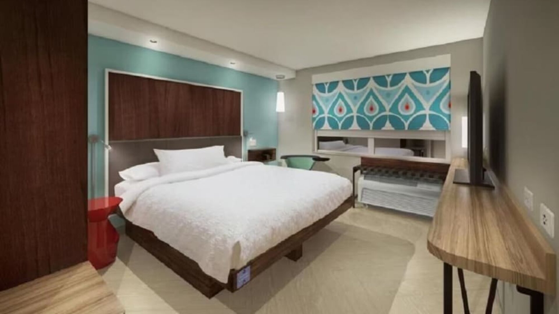 King guest room with plush bedding, work desk, and modern décor at Tru By Hilton Lithia Springs.