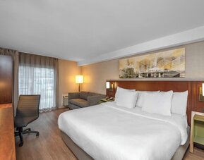 King guest room with a work desk at Comfort Inn Sault Ste. Marie.