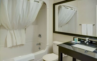 Guest bathroom with a bathtub and vanity at Comfort Inn Brandon.