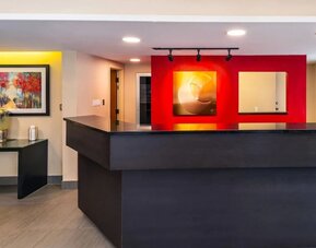 Hotel reception desk with modern décor at Comfort Inn Brandon.