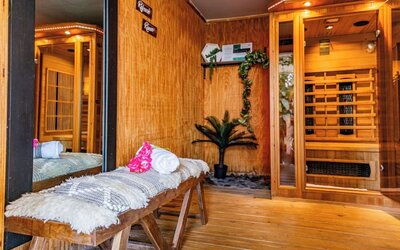 Hotel sauna with wooden benches at Sherry Frontenac Oceanfront Hotel.
