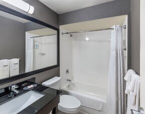 Guest bathroom with a shower and bathtub at Comfort Inn Saskatoon.