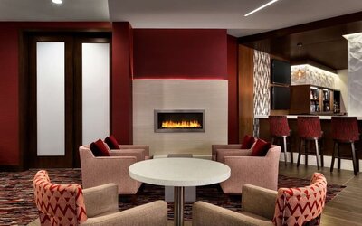 Lounge area with fire place at the Double Tree Toronto Airport West.