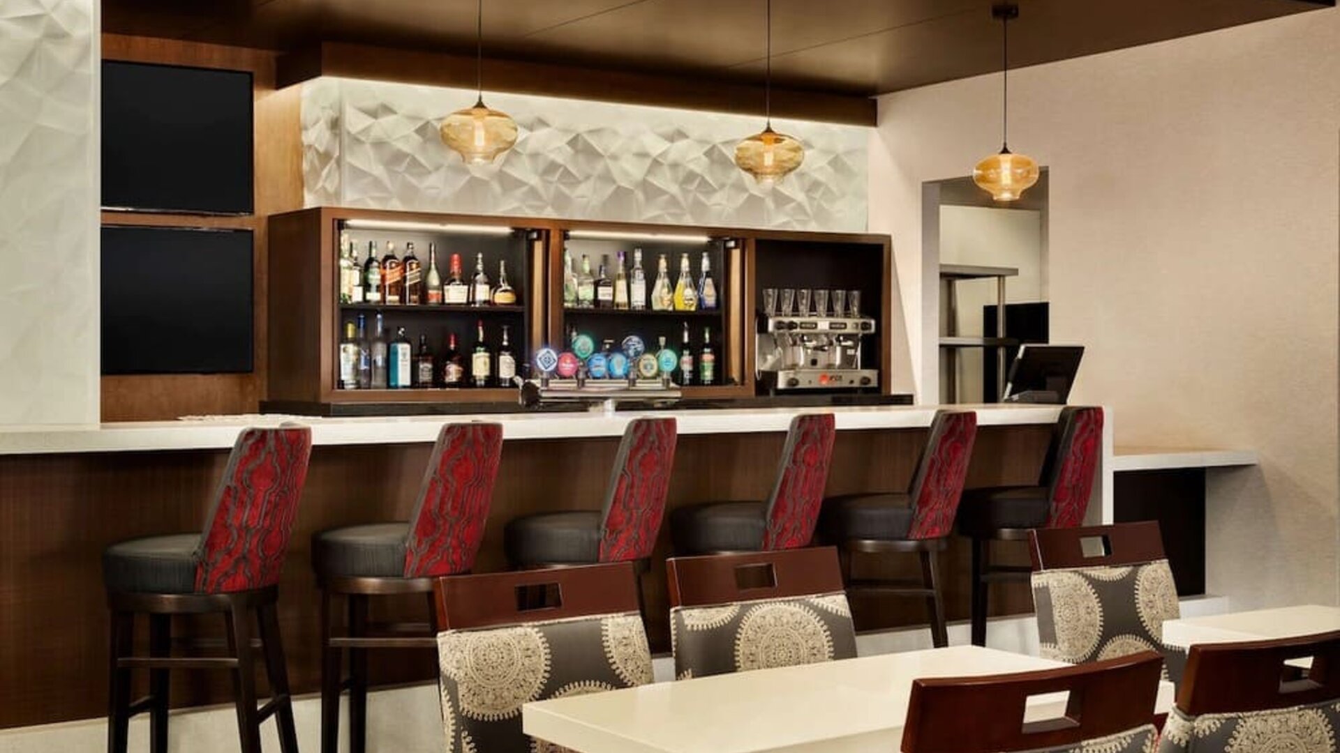 Hotel bar and lounge area at the Double Tree Toronto Airport West.