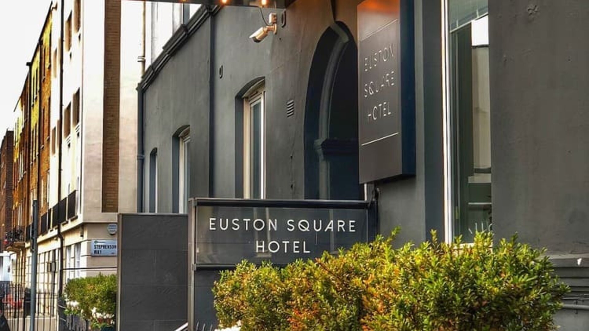 Hotel exterior at Euston Square Hotel.