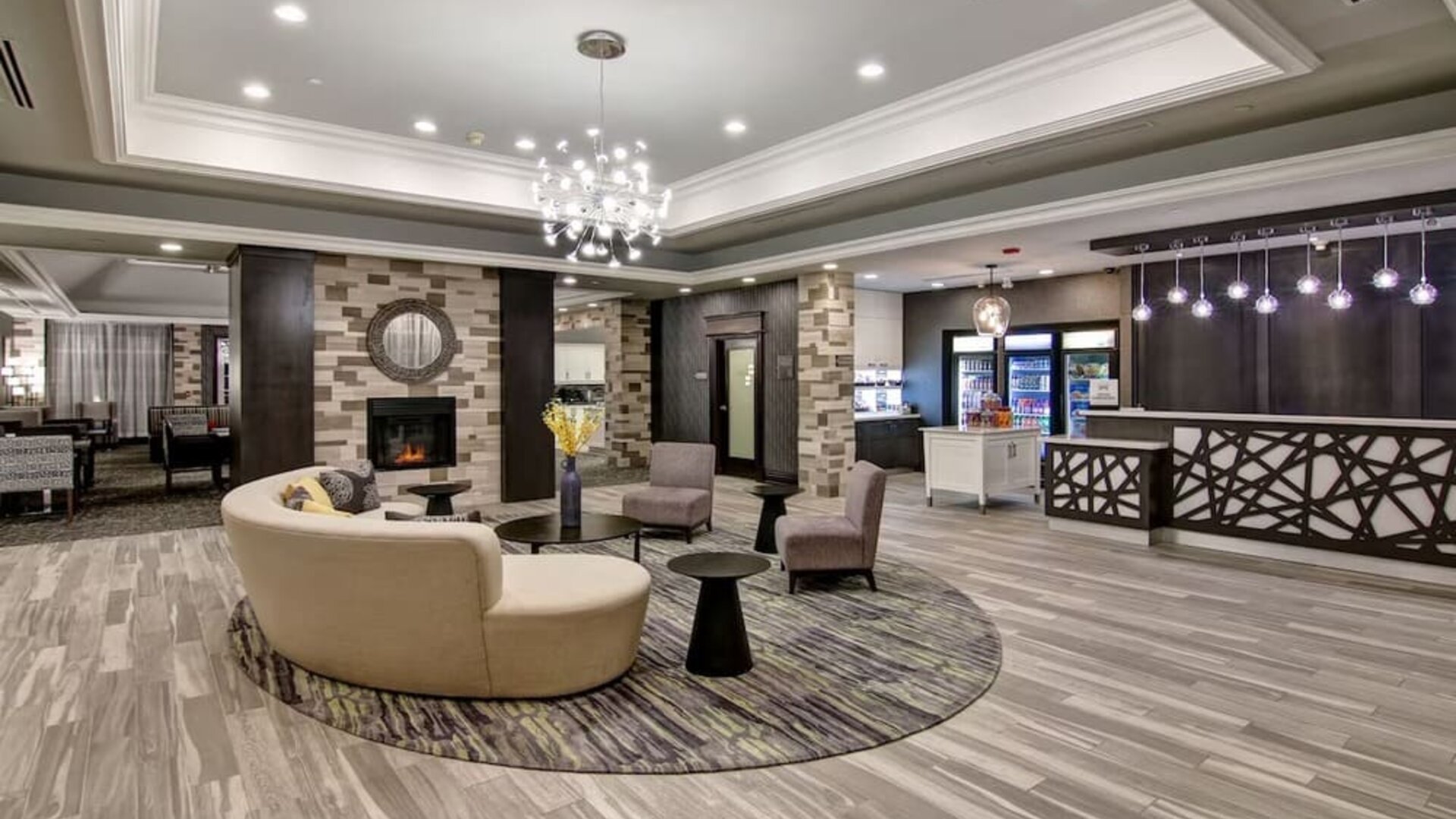 Lobby area at Homewood Suites By Hilton Burlington.