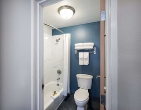 Bathroom with bathtub, shower, toilet, and vanity at Best Western Plus Mountain View Auburn Inn.