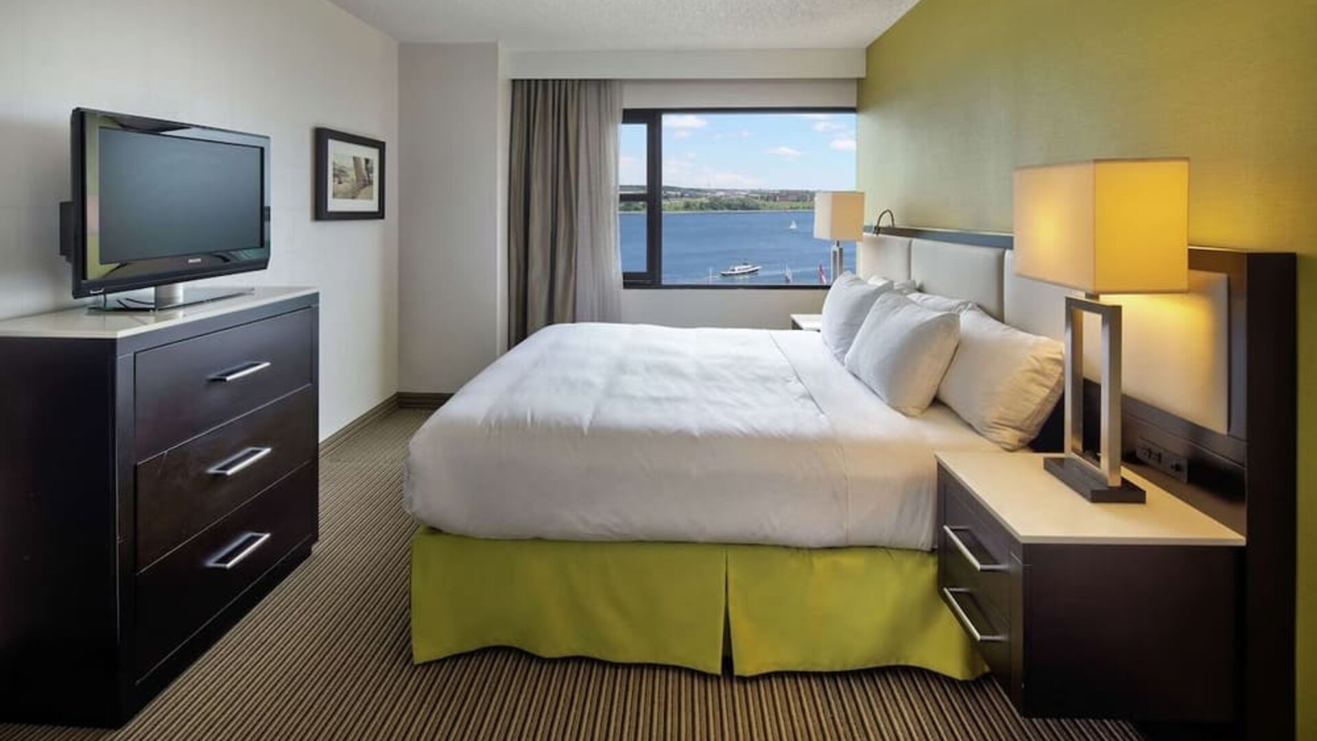 Delux king room with view of the water at The Hollis Halifax - A DoubleTree Suites By Hilton.