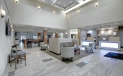 Hotel lobby at Holiday Inn Express & Suites Airport-Calgary.