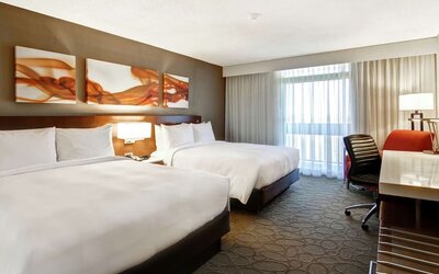 Day use twin room with work desk and private bathroom at Hilton Mississauga Meadowvale.