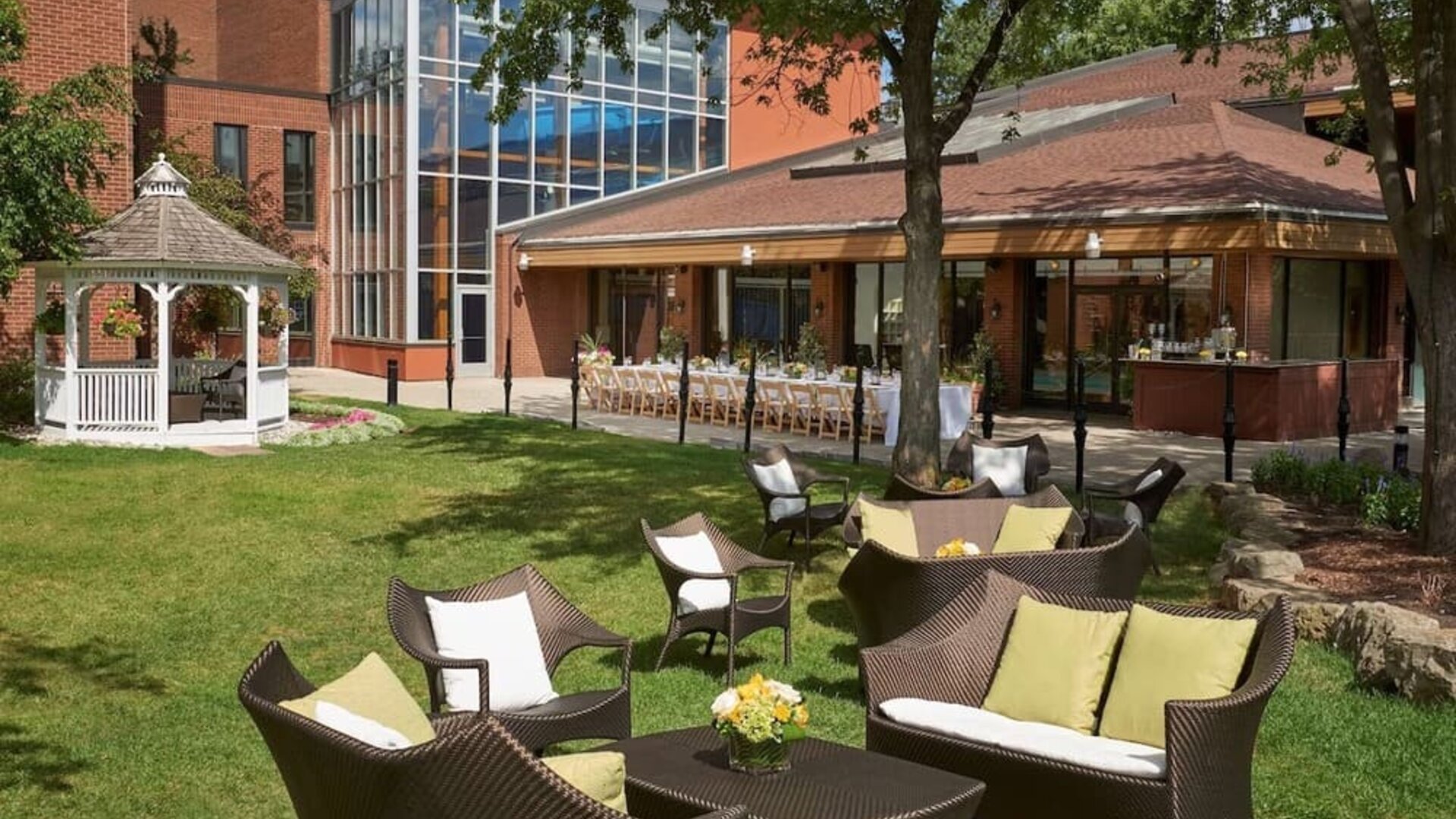 Outdoor patio at Hilton Mississauga Meadowvale.