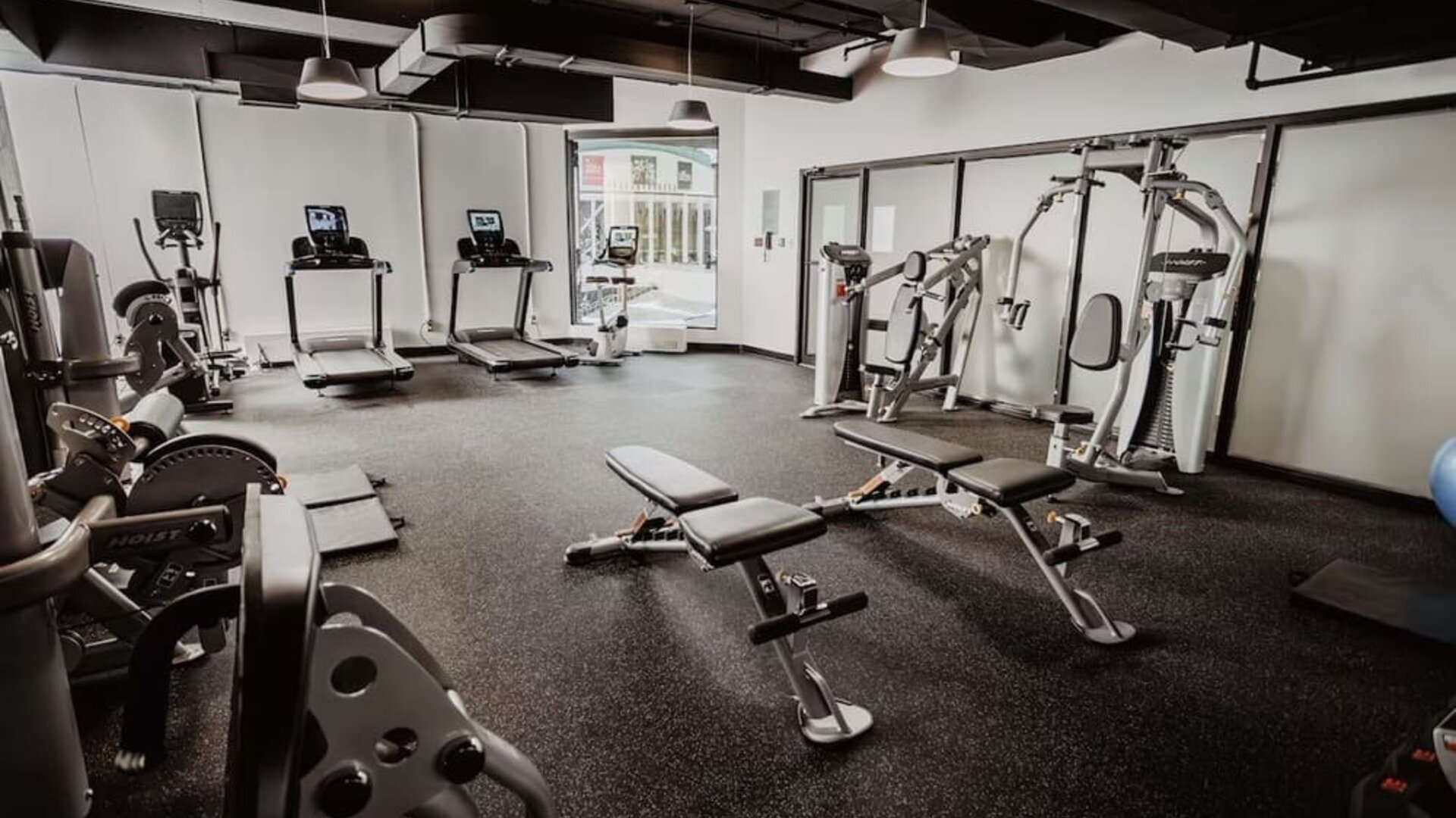Fully equipped fitness center at DoubleTree By Hilton Montreal.