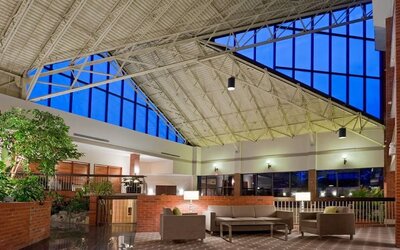 Hotel lobby at the Holiday Inn Oakville Centre.