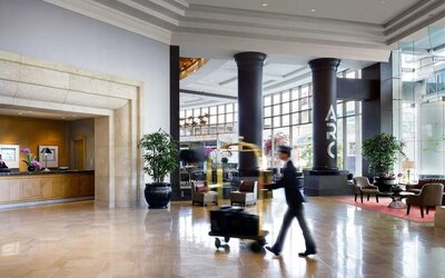 Hotel lobby with lounge area perfect for co-working at the Fairmont Waterfront.