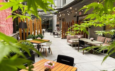 Veranda with ample seats at Innside By Melia New York Nomad.