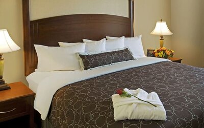 King bed at Staybridge Suites Oakville-Burlington.