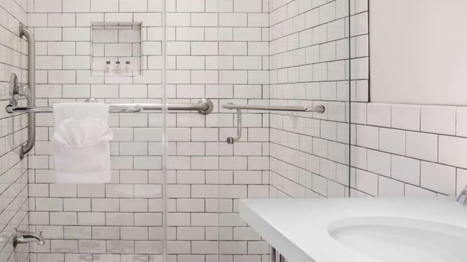 Guest bathroom with shower at Hollywood Hotel.