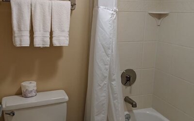 Guest bathroom with shower and tub at Best Western Braintree.
