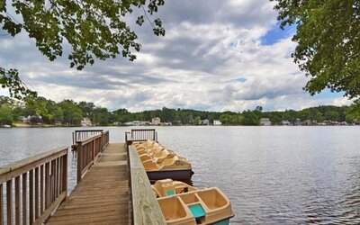 Paddle boats in lake at Sturbridge Host Hotel.