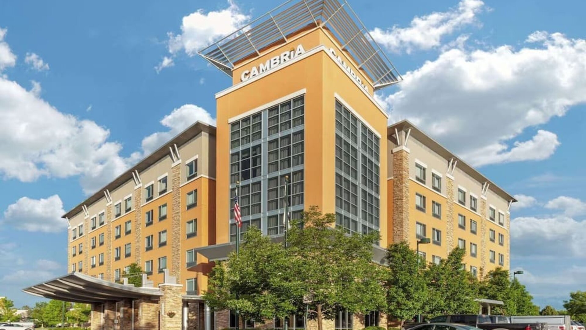 Hotel exterior at Cambria Suites Denver Airport.