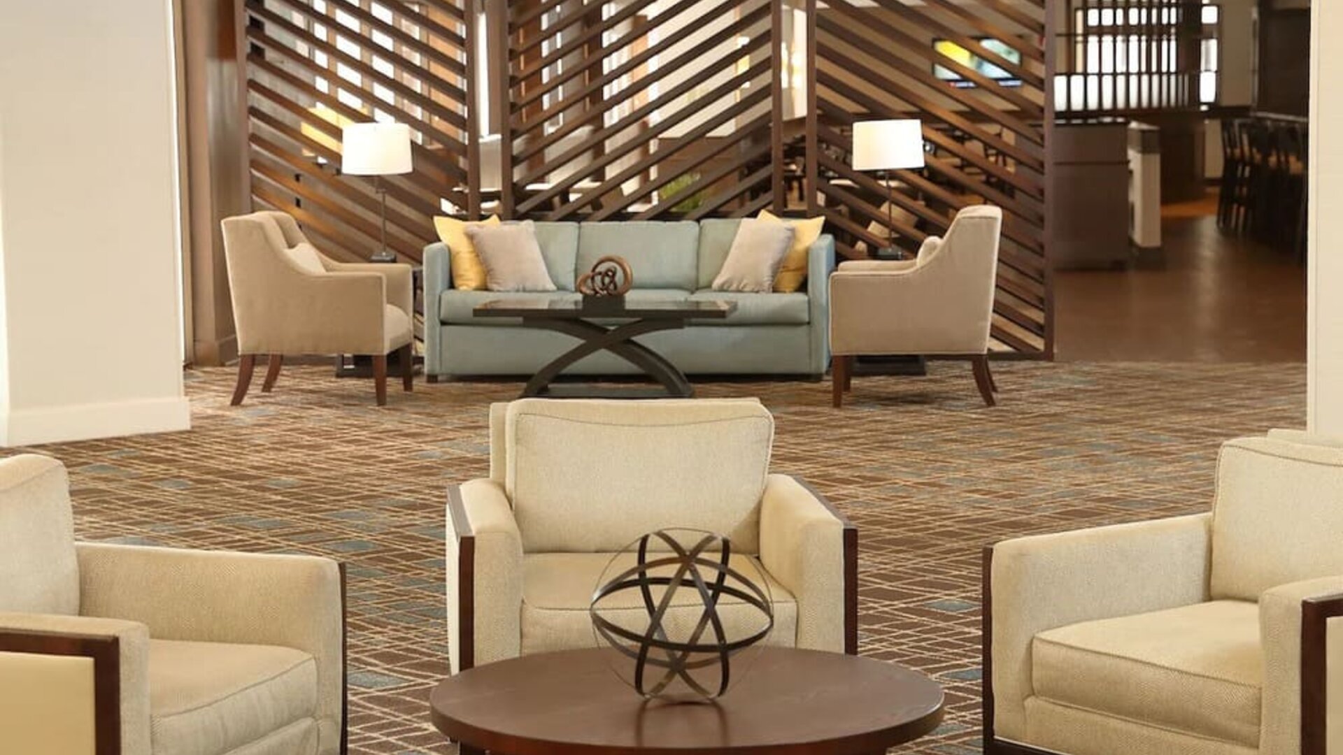Lobby and coworking lounge at DoubleTree By Hilton Westborough.