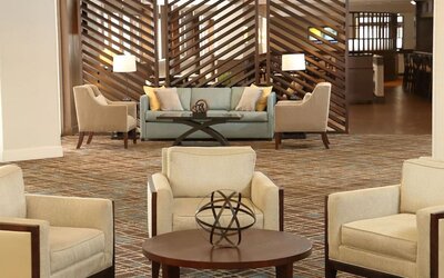 Lobby and coworking lounge at DoubleTree By Hilton Westborough.
