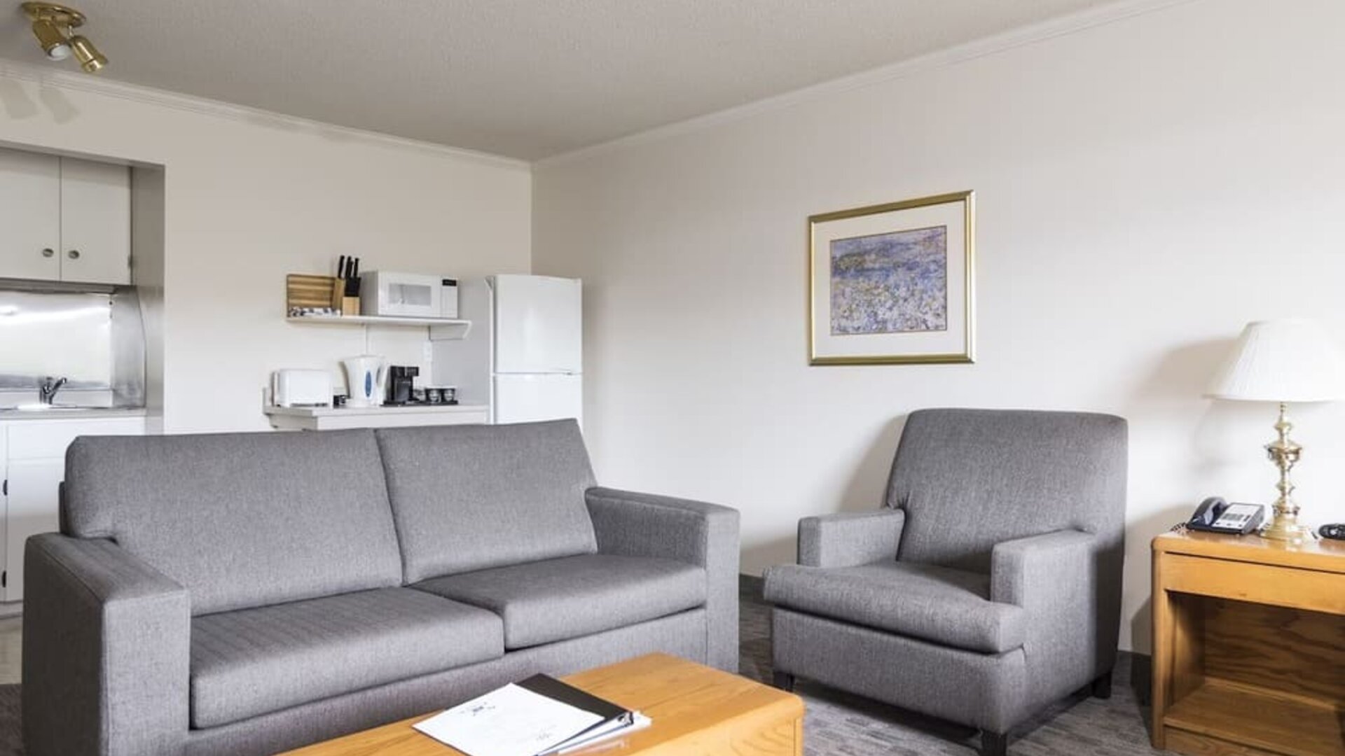 Day use studio suite with living area and in-room kitchen at Mount Peyton Resort & Conference Center.