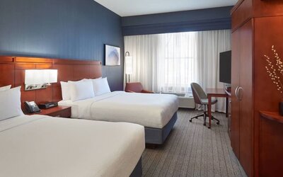 Day use twin room with work desk at Courtyard By Marriott Waterloo St. Jacobs.