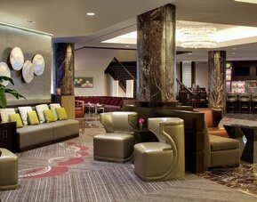 Lobby and coworking lounge at Hyatt Regency Boston.