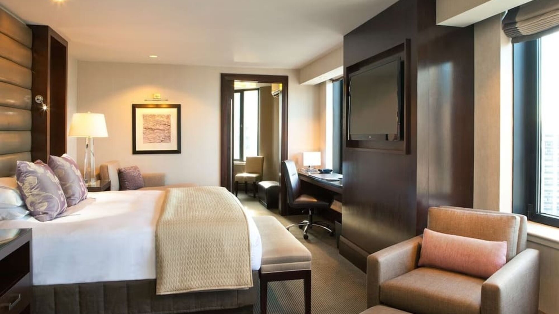 Day use room with sofa and work desk at Hyatt Regency Boston.