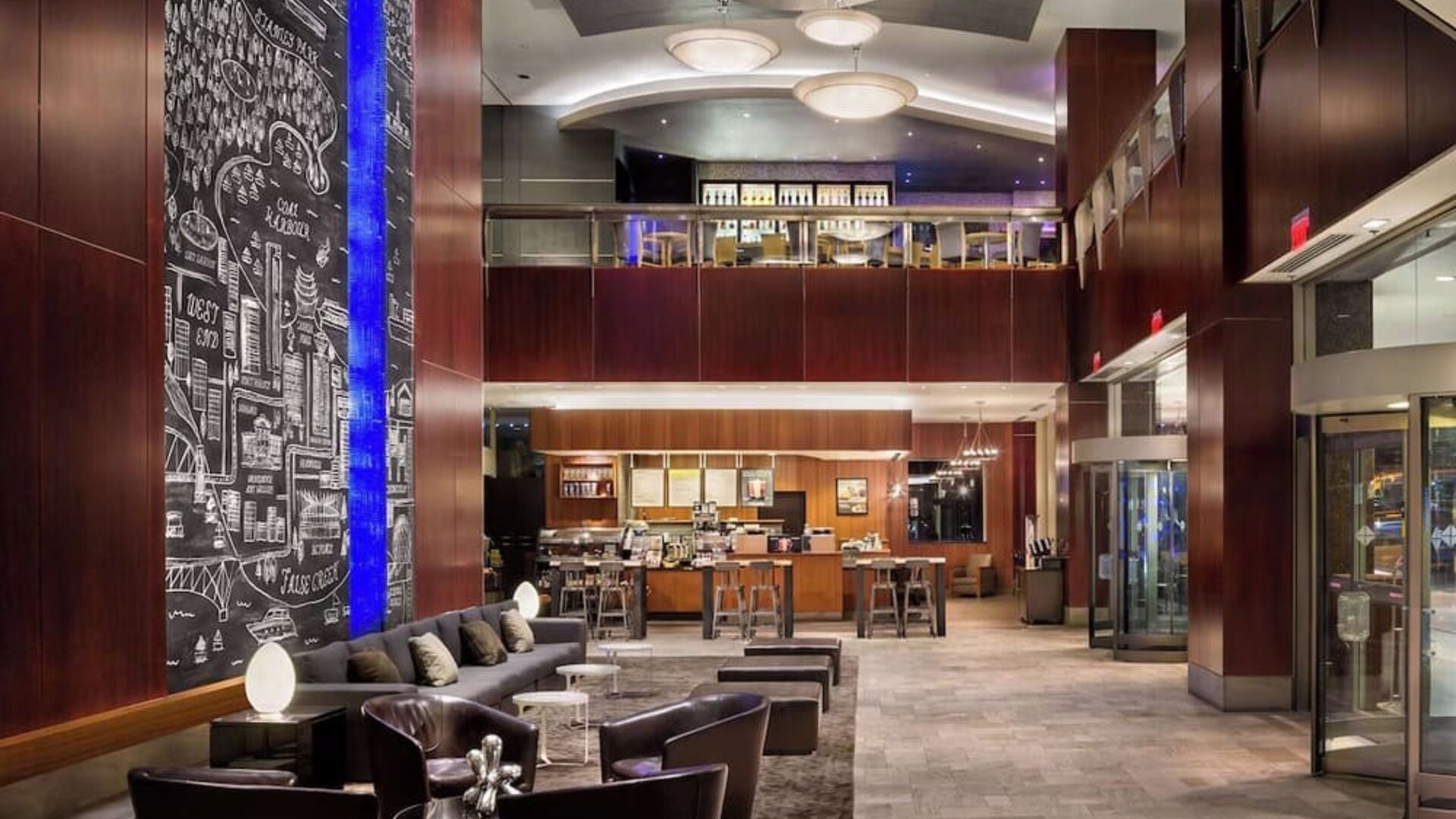 Stylish and comfortable lobby lounge at Hyatt Regency Vancouver.