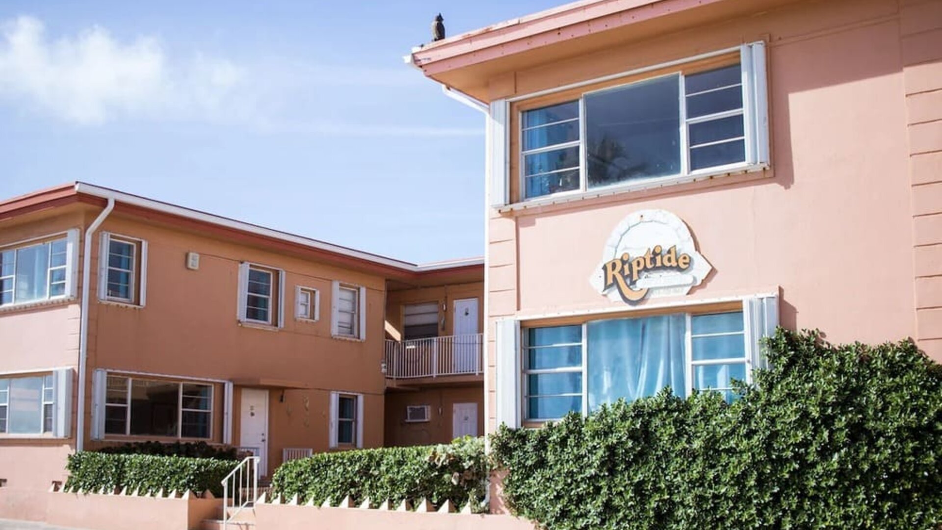 Hotel exterior at Riptide Hotel.