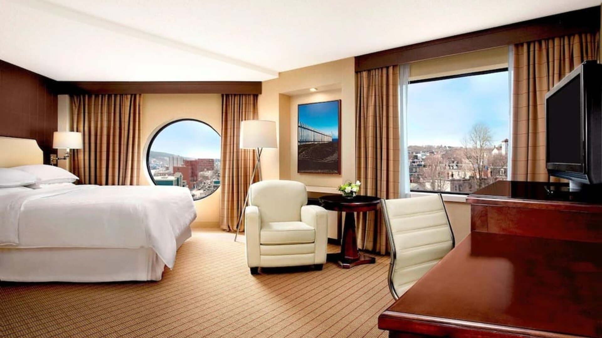 Bright and spacious day use room with work desk at Sheraton Hotel Newfoundland.