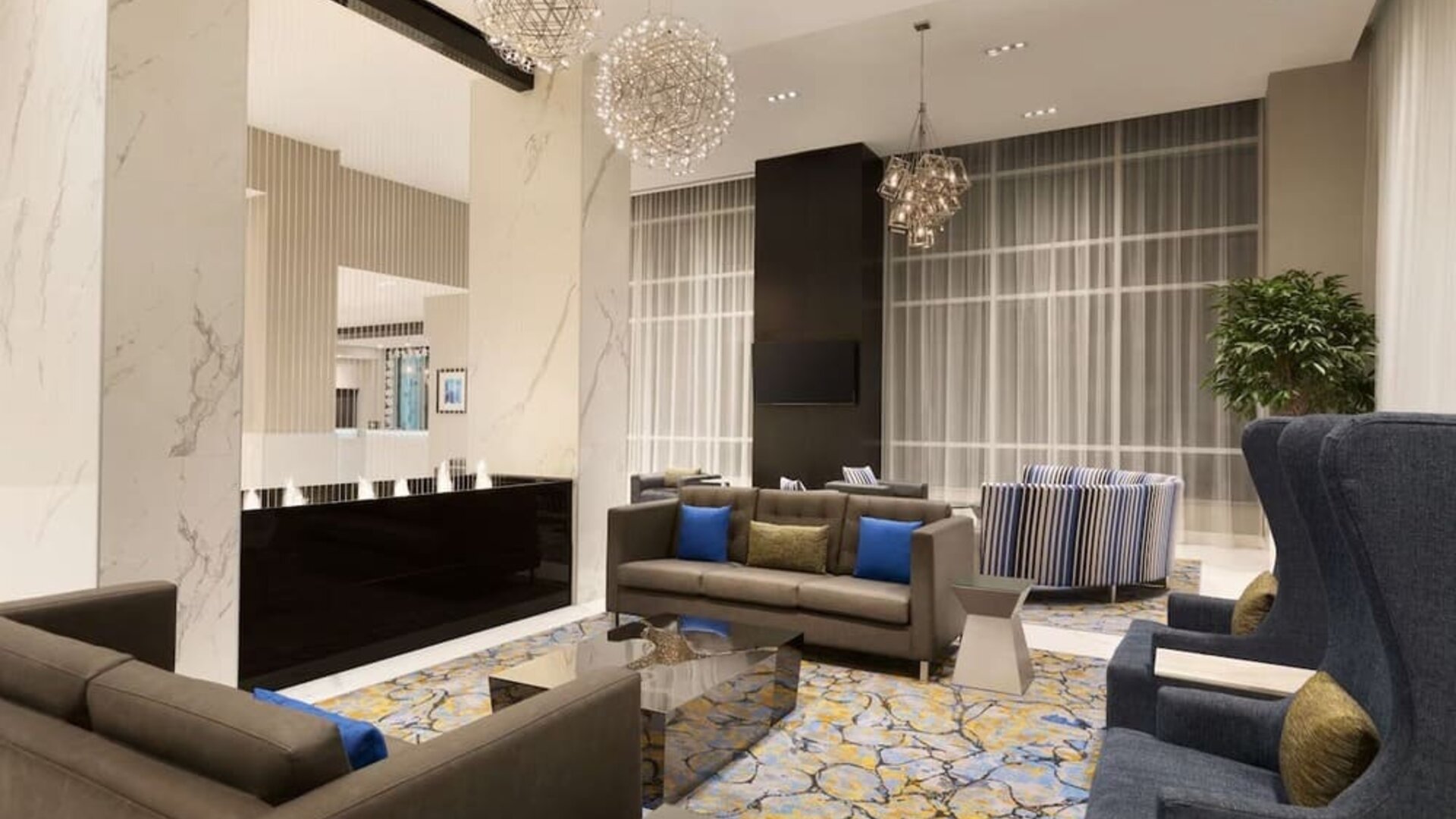 Lobby lounge at Embassy Suites By Hilton Toronto Airport.