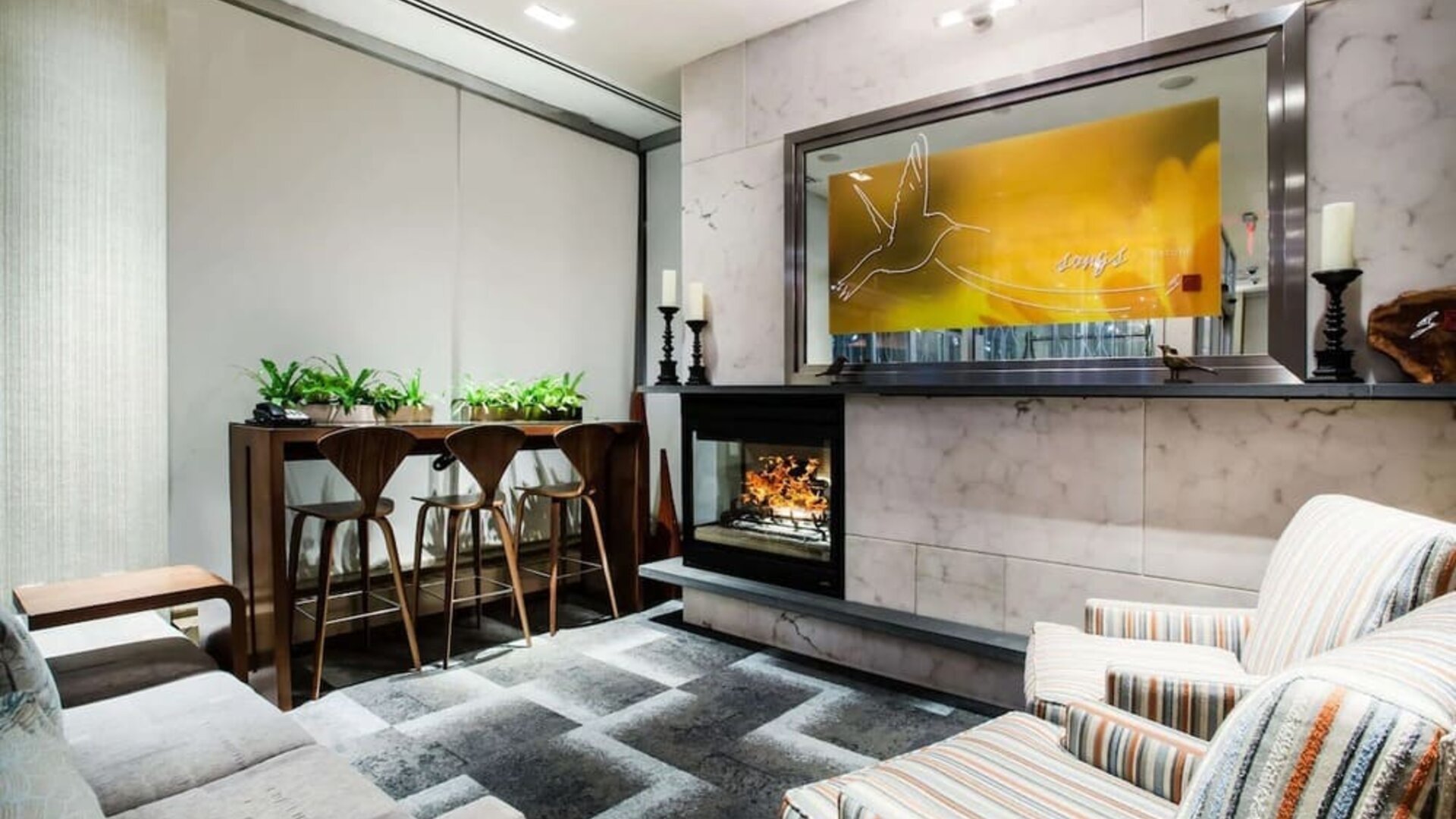 Lobby and coworking lounge at Hilton Garden Inn New York/West 35th Street.