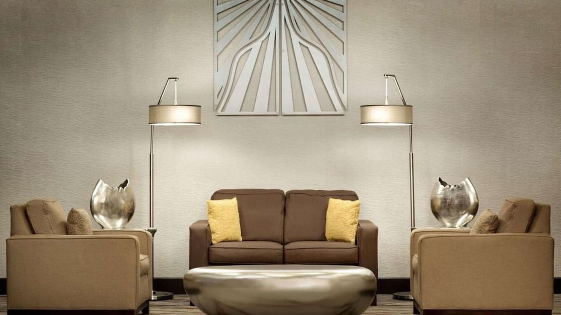 Lobby and coworking lounge at Radisson Akron/Fairlawn.