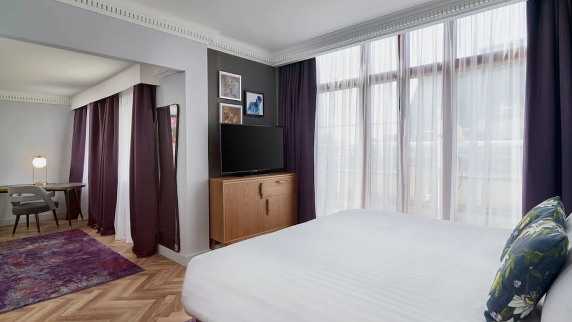 Day use studio suite with work desk and living area at NYX Hotel London Holborn By Leonardo.