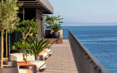 Outdoor terrace and sea views at Keight Hotel Opatija.