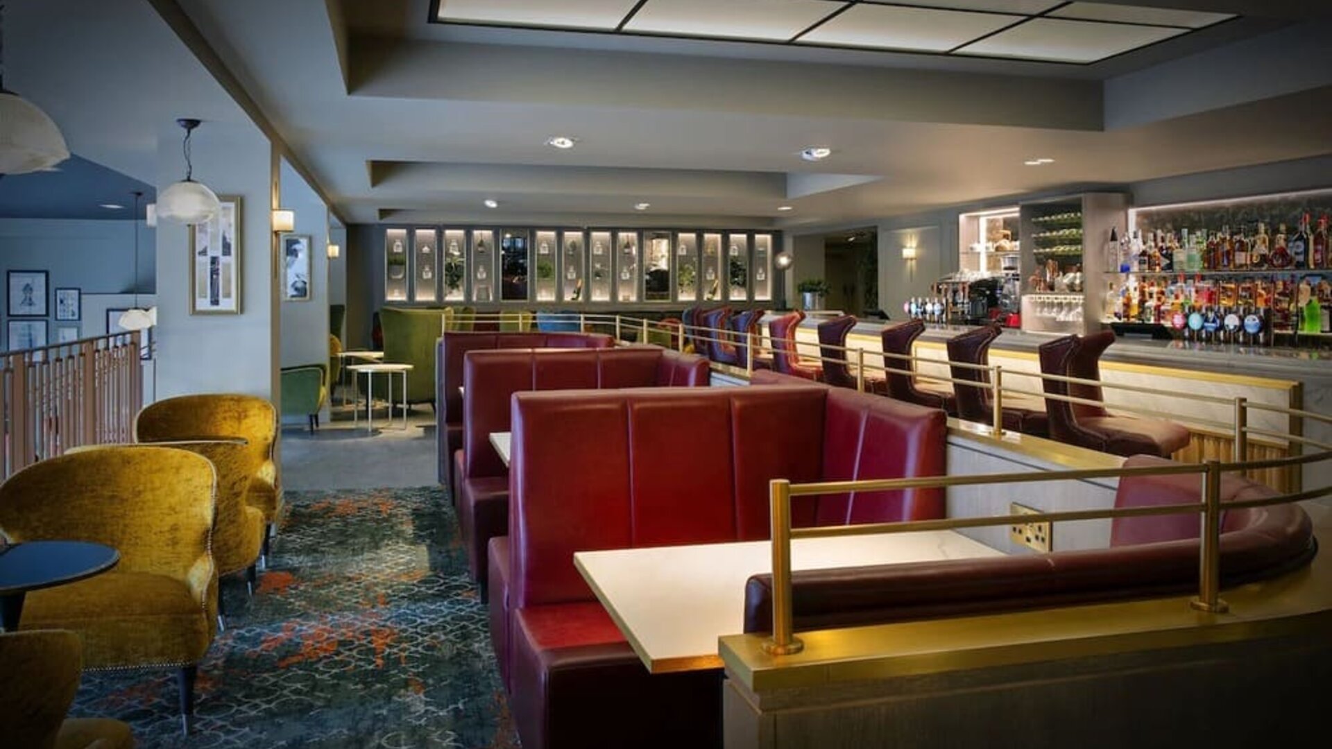 Hotel bar with comfortable seating, perfect for co-working at Leonardo Royal Hotel London City.