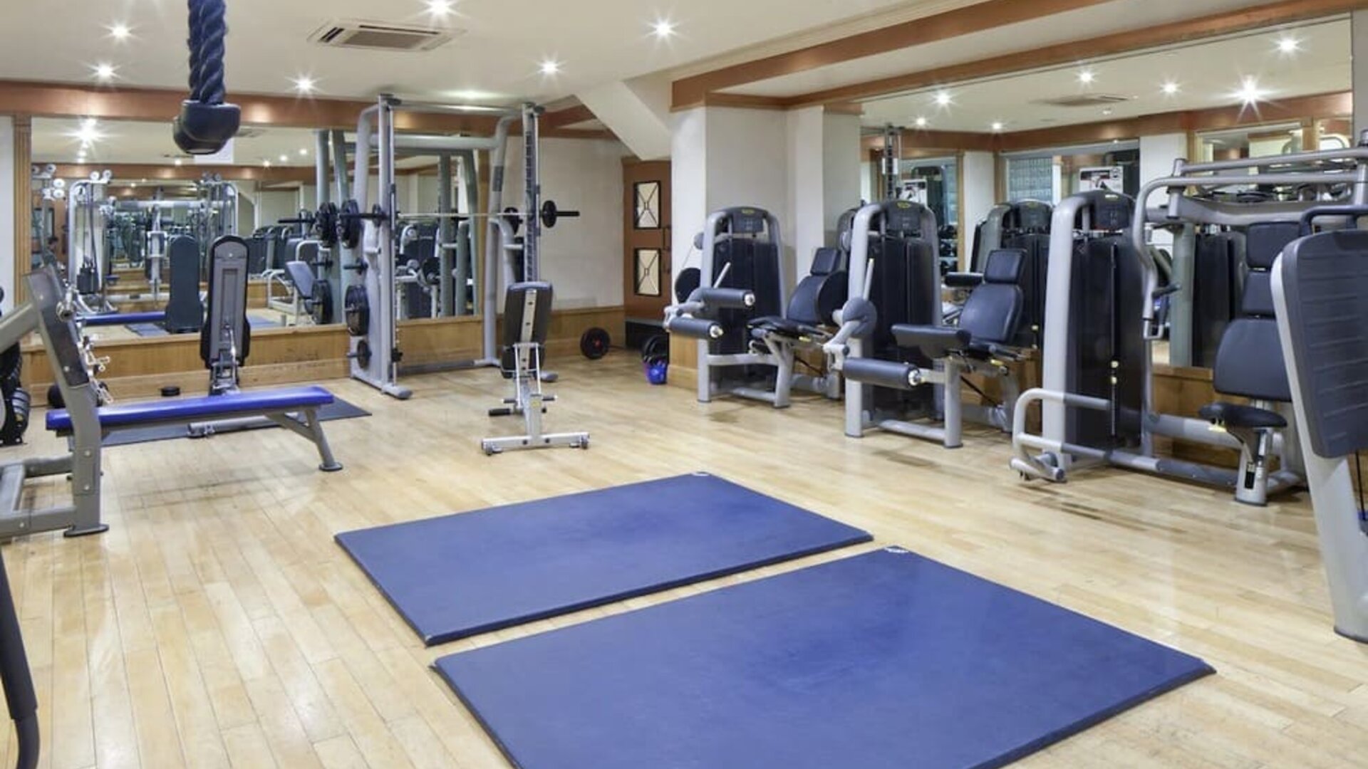 Fully equipped fitness center at Leonardo Royal Hotel London City.